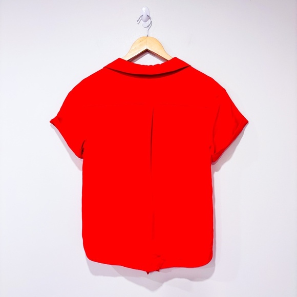 H BY HALSTON red button-down blouse with front tie | Medium * - Picture 6 of 6